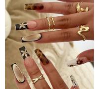 Coffin Press On Nails Leopards French Fake Acrilico Falso Colle Artificiali Su Per Le Donne Ragazze Design Unghie Finte