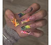 Coffin Press On Nails Lucido Falso Stick On In 12 Dimensioni 24Pcs Punte Francesi Per FAI DA TE Decorazioni Artistiche Su Unghie Bara Mandorla Francese Tip On Nail