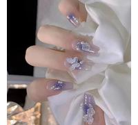 Coffin Press On Nails Rhinestones Frase Fine Finse Nails Acrilico False Ballerinas Gues Artificial On Women Design False Nail