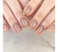 Coffin Short False Nails French Natural Press on Nails Artificial Full Cover Stick on Nails Acrylic Fake Nails 24pcs for Women and Girls(A)