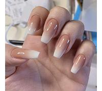 Coffin Unghie finte corte unghie finte sfumate a pressione unghie ballerina acrilico copertura completa unghie adesive 24 pezzi per donne e ragazze (colore: bianco, dimensioni: 24 pezzi (confezione da