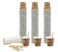 COFFISANO Set 150 Bicchierini Caffè 75 ml in Carta Marroni + 150 Palette in Legno; Bicchieri e Palettine Usa e Getta Monouso Riciclabili, per Ristoranti, Ufficio, Asporto, Bar, Espresso