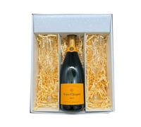 Coffret Blanc : Veuve Clicquot - Champagne - Brut et 2 Flûtes « carr頻 (1x75cl)