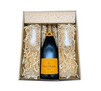 Coffret Or : Veuve Clicquot - Champagne - Brut et 2 Flûtes « carr頻 (1x75cl)