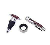 Coffret Sommelier - Set de 3 Accessoires: Élégant Bouchon Stopper Bois et Métal, Sommelier 3 Fonctions Bois et Métal - Collier Anti-goutte Métal - Coffret Cadeau Cartonné