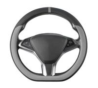 COFIT Coprivolante Auto Forma a D in Pelle Microfibra, Copri Volante Sportiva Universale, Copristerzo Antiscivolo, Compatibile 37-38cm, Nero e Grigio
