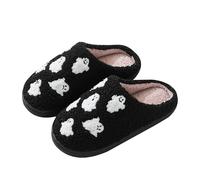 CoFlink Pantofole unisex per Halloween, graziose e spaventose, calde e morbide, a forma di zucca, per la casa dei bambini all'aperto, Fantasma Bianco Nero, 3/4 UK Men/ 2.5/3.5 UK Women