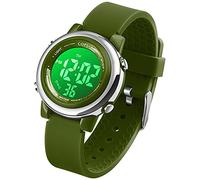 cofuo Orologio digitale sportivo impermeabile per bambini e bambine, per sport all'aria aperta, con sveglia luminosa, cronometro, orologio da polso per bambini, Verde militare, Digitale