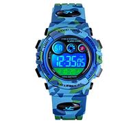 cofuo Orologio sportivo digitale per bambini, per ragazzi e ragazze, impermeabile, elettronico, multifunzione, casual, per attività all'aperto, 7 LED colorati con sveglia e cronometro, Blu mimetico
