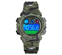 cofuo Orologio sportivo digitale per bambini, per ragazzi e ragazze, impermeabile, elettronico, multifunzione, casual, per attività all'aperto, 7 LED colorati con sveglia e cronometro, Verde militare
