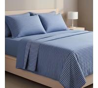 COGAL Completo Lenzuola Matrimoniali Cotone 100% Shake 2405, Set Lenzuola Letto Matrimoniale a Righe Moderne Made in Italy (Blu)