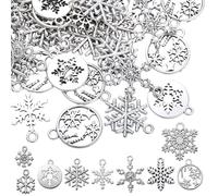 COGCHARGER 250 pezzi 10 stili diversi fiocchi di neve ciondoli per braccialetti in argento antico grande lega di Natale Charms per bracciale collana orecchini accessori fai da te