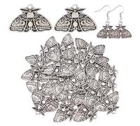 COGCHARGER 30 ciondoli a forma di falena, in stile tibetano, in lega d'argento, con fasi lunari, per bracciali, collane, orecchini, fai da te