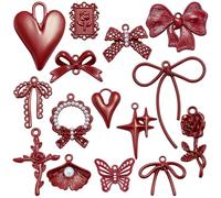 COGCHARGER 30 ciondoli a forma di fiocco rosso, 15 stili, in lega verniciata a spruzzo, ciondoli a forma di fiocco Lolita con perle per la creazione di gioielli, bracciali, collane, orecchini, lega