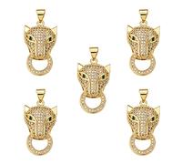 COGCHARGER 5 pezzi Leopardo Zirconia Pendente Ottone Animale Charm Ciondolo Vero Oro 18K Placcato Per Gioielli Collana Bracciale Orecchino Fabbricazione Fai da Te