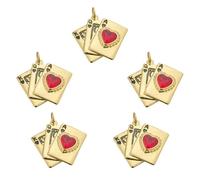 COGCHARGER 5 pezzi Poker Cuore Ass Pik Pendenti per la creazione di gioielli in ottone zirconi ciondolo con anello di piegatura a forma di cuore portafortuna per bracciali collane orecchini