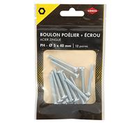 Cogex 85217 Bullone con dado, Grigio, 5 x 40 mm, set di 12 pezzi