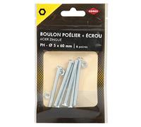 Cogex 85218 Bullone con dado, Grigio, 5 x 60 mm, set di 6 pezzi