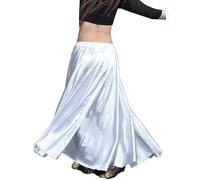 COGOALL Gonna Danza del Ventre Lunga Swing Abito Stage Costume Danzatrice Raso Performance (IT, Testo, M, L, Regular, Regular, White)