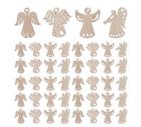 COHEALI 100 pezzi di decorazioni natalizie a forma di angelo in legno: sagome rustiche in legno per Natale - Forme vuote non rifinite per lavori creativi fai da te - Dipingi i tuoi ciondoli a forma di