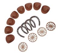 COHEALI Decorazioni per Feste a Tema Western con Ruote e Balle di Fieno con Mini Ferri di Cavallo e Cappelli da Cowboy in Plastica e Allestimenti Rustici Autentici per Carnevale