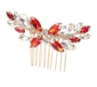 COHEALI Fermaglio per Chioma da Sposa Pettine Laterale Rosso e Strass, Accessorio Copricapo per Ragazze, per Matrimoni e Cerimonie, Leggero e Compatibile Vari Tipi di Acconciature