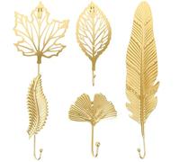 COHEALI Ganci e Salvaspazio 5 Pezzi Color Oro Appendiabiti in Ferro da Parete Forma di Piuma e Foglia D'acero Decorativi per Cucina e Camera