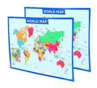 COHEALI Poster Mappa del Mondo Grande da Parete 2 Pezzi, Mappe per Colori Vivaci e Superficie Cancellabile, Poster Educativo per Cameretta, Scuola e Asilo, Formato 50x35 Cm