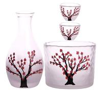 COHEALI Set per Sakè in Vetro 4 Pezzi, Bollitore e Tazze da Sakè, Distributore Liquore Trasparente, Adatto per Casa, Bar e Ristorazione, Stile Giapponese Elegante