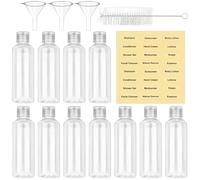 Coicok 11 Pezzi Flaconi da Viaggio 100 ml, Viaggio Accessori Utili con 3 Piccoli Imbuti, Trasparente Bottiglie da Viaggio con Etichette e Spazzola Pulita, Contenitori da Viaggioper per Liquide Shampoo