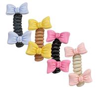 Coil Bands Set, 4-Pack Telephone Loops, Bowknot Stretch Rings, Cute Spiral Holders, Elastic Styling Tools, Ideal for Curly, Thick, Long, Thin Hair, Teens, Girls, Women, Babies Daily