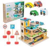 COIL Garage di Parcheggio Macchine in Legno - Giochi per Bambini - Ascensore - con Accessori