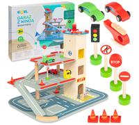 COIL Garage di Legno per Bambini con Ascensore - Garage Macchine Per Bambini - Gioco di Legno per Bambini con Macchinina e Accessori - Garage Per Auto