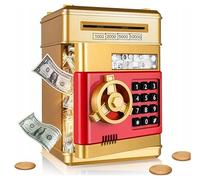 COIL Salvadanaio elettronico per bambini, mini cassaforte con codice PIN, alimentatore automatico e effetti sonori, giocattolo educativo per risparmiare denaro, adatto per monete e banconote (rosso)