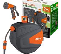 COIL Tubo da giardino, avvolgitubo automatico, montaggio a parete, Smart Stop, 9 funzioni di spruzzo, con pistola a spruzzo, tubo di alimentazione da 2 m, 25 m