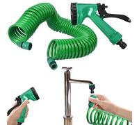 Coiled Garden Hose, Expandable Water Hose, Multi Mode Spray Nozzle, Lightweight Flexible Irrigation Pipe System Yard Car Wash Rv Boat Home Cleaning Durable Leak Resistant Outdoor Watering Tool Use