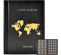 Coin Collection Book Holder Album for Collectors, 300 Pockets Coins Display Storage Case, Collecting Sleeves Organizer Box for Collections Supplies, Money Currency, Pennies (Black)