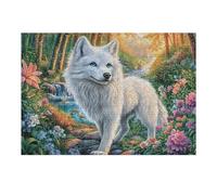 Coinvolgente White Wolf Flower Forest Wildlife Wild Nature Rural Beautiful Puzzle 300 Pezzi Per Adulti Divertente Rilassante E Stimolante Perfetto Per Famiglia Amici 300 PCS（40x28cm）