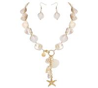 Coiris Collana girocollo con conchiglie naturali e orecchini, set di gioielli per le donne con perle d'acqua dolce e conchiglie di stelle marine, set di gioielli irregolari in madreperla, Acciaio