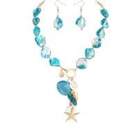 Coiris Collana girocollo con conchiglie naturali e orecchini, set di gioielli per le donne con perle d'acqua dolce e conchiglie di stelle marine, set di gioielli irregolari in madreperla, Acciaio