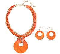 Coiris Multi Strand Statement collana di perline colorate con grande ciondolo a forma di cerchio per le donne, 17 inches, Vetro, Nessuna pietra preziosa