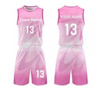 COITROZR Completo da Basket Personalizzato per Bambini & Uomini - Canotta e Pantaloncini 2 Pezzi con Nome, Numero, Logo di Squadra Personalizzabili (Pink)