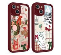 Coiwxmoi 2 Pezzi Natale Cover per iPhone 13, Natalizia Custodia Silicone per Telefono con Collage Christmas Albero Aesthetic Winter Disegni, Custodie Protettiva Case per iPhone 13 6,1", Xmas