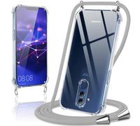 Coiwxmoi Cover per Huawei Mate 20 Lite con Cordino 6,3",Trasparente Custodia con Laccio Tracolla Corda Catena Cinghia,Ultra Morbido Silicone TPU Antiurto Case per Mate 20 Lite, Grigio Chiaro