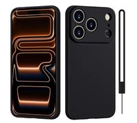 Coiwxmoi Cover per iPhone 17 Pro Max con Cordino, Custodia Antiurto Ultra Sottile Liquid Silicone TPU Morbido, Anti-Graffio Protettiva Case con Laccio Corda Collana (Nero)