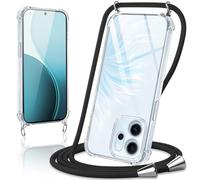 Coiwxmoi Cover per OPPO Reno 14 F/FS 5G con Cordino 6,57",Trasparente Custodia con Laccio Tracolla Corda Catena Cinghia,Ultra Morbido Silicone TPU Antiurto Case, Nero
