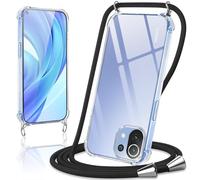 Coiwxmoi Cover per Xiaomi Mi 11 Lite 5G NE / 11 Lite 4G / 5G con Cordino 6,55",Trasparente Custodia con Laccio Tracolla Corda Catena Cinghia,Ultra Morbido Silicone TPU Antiurto Case, Nero