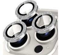 Coiwxmoi Protezione Fotocamera per iPhone 13 Pro/13 Pro Max,Glitter Posteriore Copri Telecamera Pellicola Vetro Camera Proteggi Obiettivo HD Trasparente Durezza 9H Anti-graffio Bling Lente,Argento