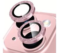 Coiwxmoi Protezione Fotocamera per iPhone 14/14 Plus,Glitter Posteriore Copri Telecamera Pellicola Vetro Camera Proteggi Obiettivo HD Trasparente Durezza 9H Anti-graffio Bling Lente,Rosa