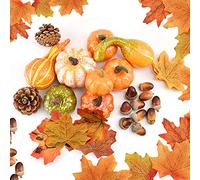 Cojoy DOJoykey Set di decorazioni per il ringraziamento 70 pezzi, foglie di acero artificiali, zucca raccolta, ghiande piccole, pigne per la decorazione della festa domestica in autunno e Halloween